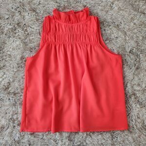 Glam Smocked Chest Mock Neck Red Sleeveless Top‎ Size Small